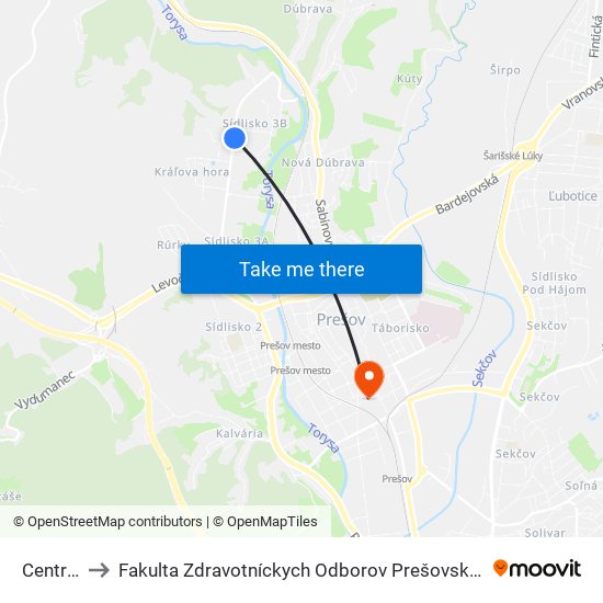 Centrum to Fakulta Zdravotníckych Odborov Prešovskej Univerzity map