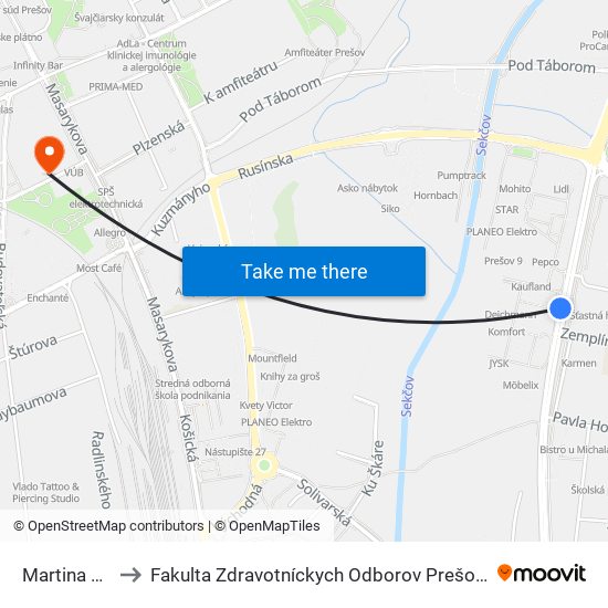 Martina Benku to Fakulta Zdravotníckych Odborov Prešovskej Univerzity map