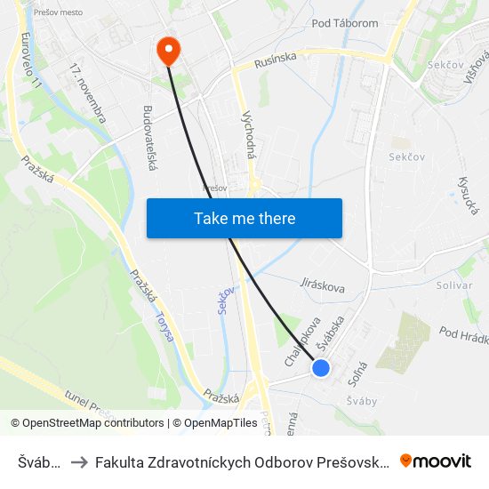 Švábska to Fakulta Zdravotníckych Odborov Prešovskej Univerzity map