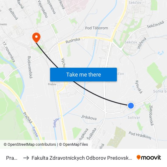 Prameň to Fakulta Zdravotníckych Odborov Prešovskej Univerzity map