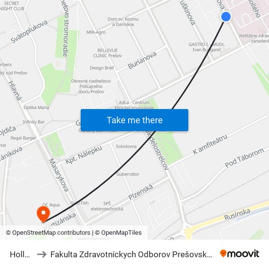 Hollého to Fakulta Zdravotníckych Odborov Prešovskej Univerzity map