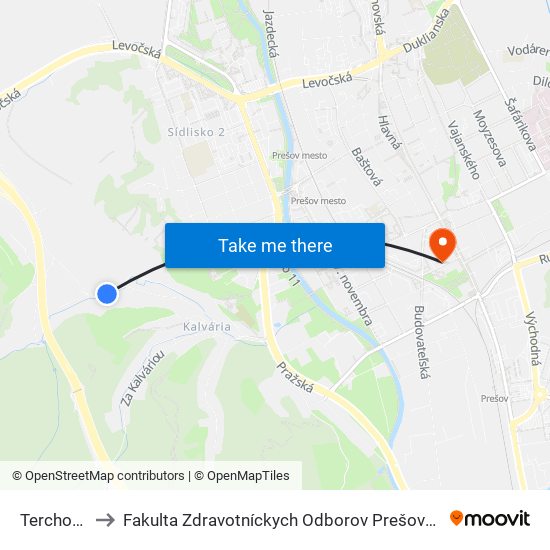 Terchovská to Fakulta Zdravotníckych Odborov Prešovskej Univerzity map
