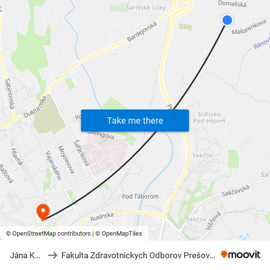 Jána Kostru to Fakulta Zdravotníckych Odborov Prešovskej Univerzity map