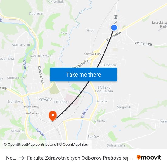 Nová to Fakulta Zdravotníckych Odborov Prešovskej Univerzity map