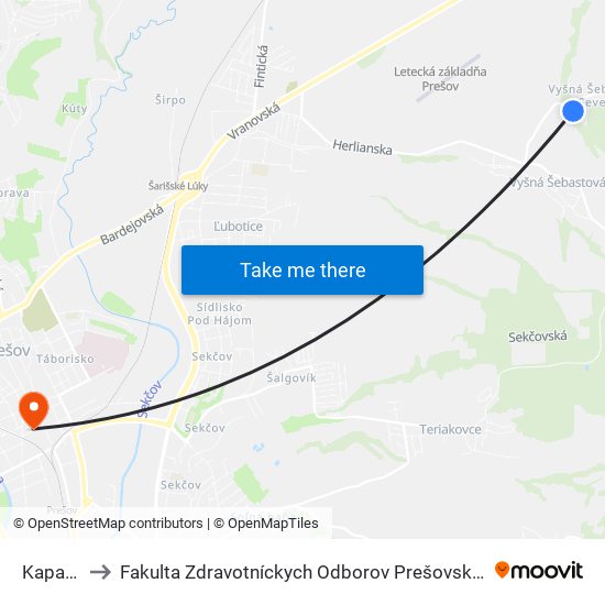 Kapanoš to Fakulta Zdravotníckych Odborov Prešovskej Univerzity map