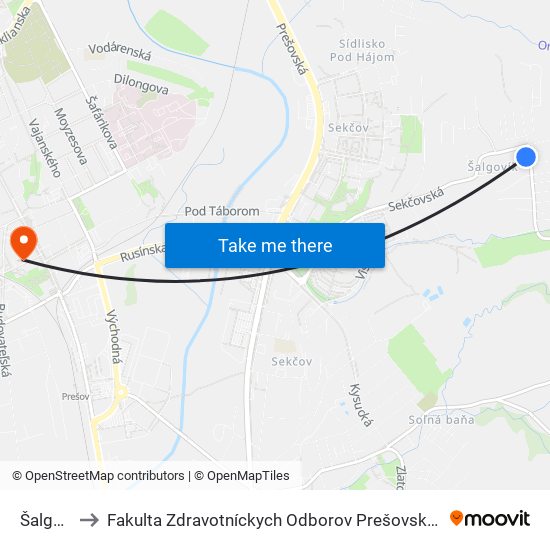 Šalgovík to Fakulta Zdravotníckych Odborov Prešovskej Univerzity map