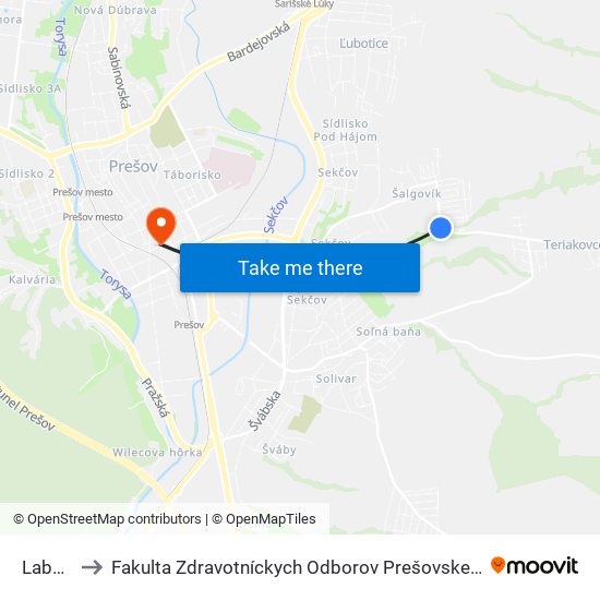 Labutia to Fakulta Zdravotníckych Odborov Prešovskej Univerzity map