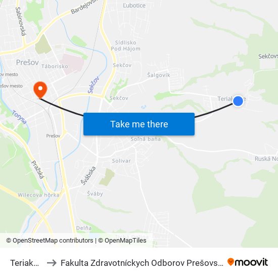 Teriakovce to Fakulta Zdravotníckych Odborov Prešovskej Univerzity map