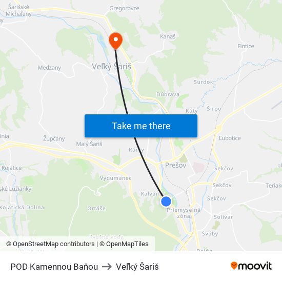 POD Kamennou Baňou to Veľký Šariš map