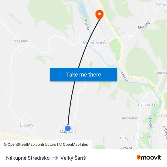 Nákupné Stredisko to Veľký Šariš map