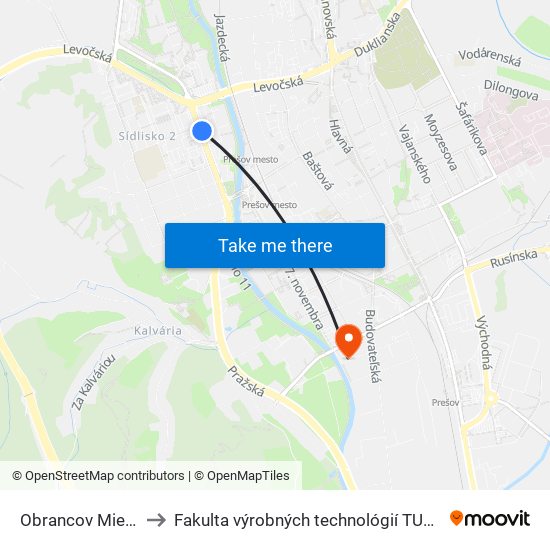 Obrancov Mieru to Fakulta výrobných technológií TUKE map