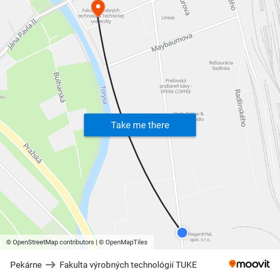 Pekárne to Fakulta výrobných technológií TUKE map