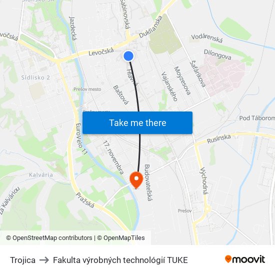 Trojica to Fakulta výrobných technológií TUKE map