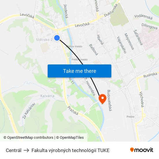 Centrál to Fakulta výrobných technológií TUKE map