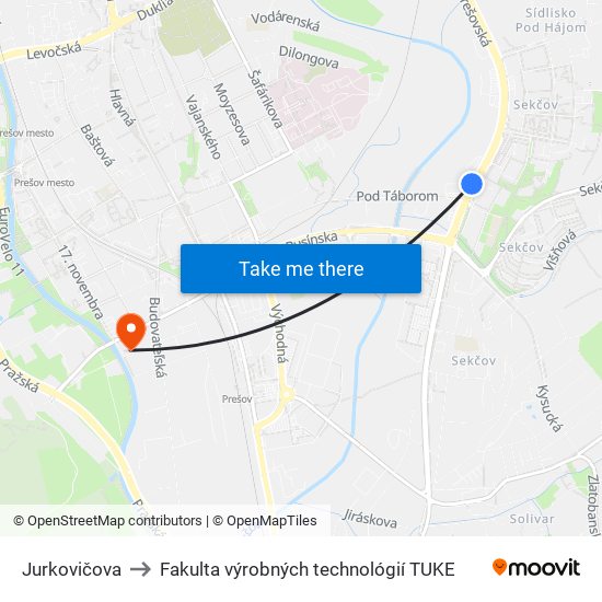 Jurkovičova to Fakulta výrobných technológií TUKE map