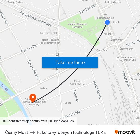 Čierny Most to Fakulta výrobných technológií TUKE map