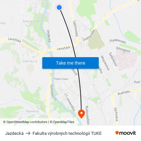 Jazdecká to Fakulta výrobných technológií TUKE map