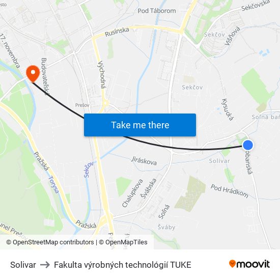 Solivar to Fakulta výrobných technológií TUKE map
