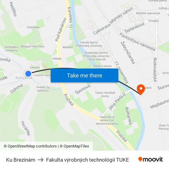 Ku Brezinám to Fakulta výrobných technológií TUKE map