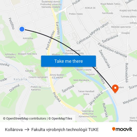 Kollárova to Fakulta výrobných technológií TUKE map