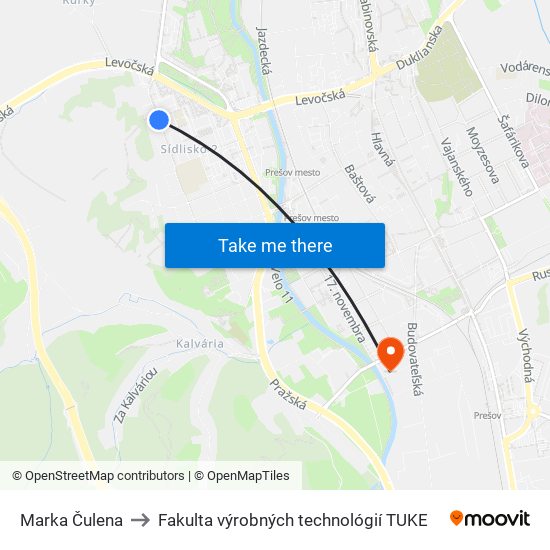 Marka Čulena to Fakulta výrobných technológií TUKE map