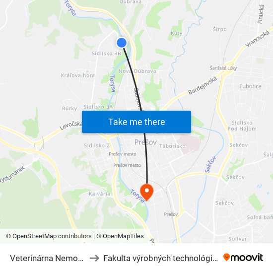 Veterinárna Nemocnica to Fakulta výrobných technológií TUKE map