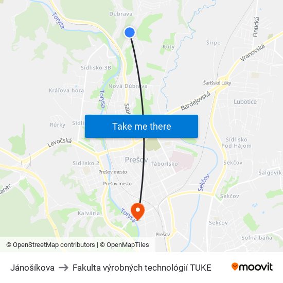 Jánošíkova to Fakulta výrobných technológií TUKE map