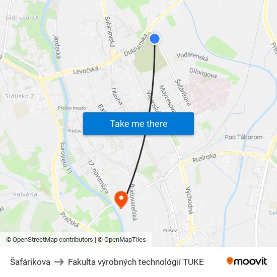 Šafárikova to Fakulta výrobných technológií TUKE map