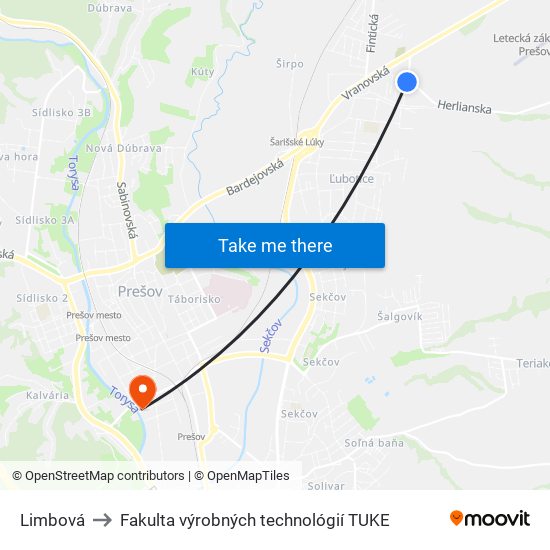 Limbová to Fakulta výrobných technológií TUKE map