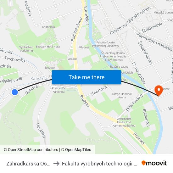 Záhradkárska Osada to Fakulta výrobných technológií TUKE map