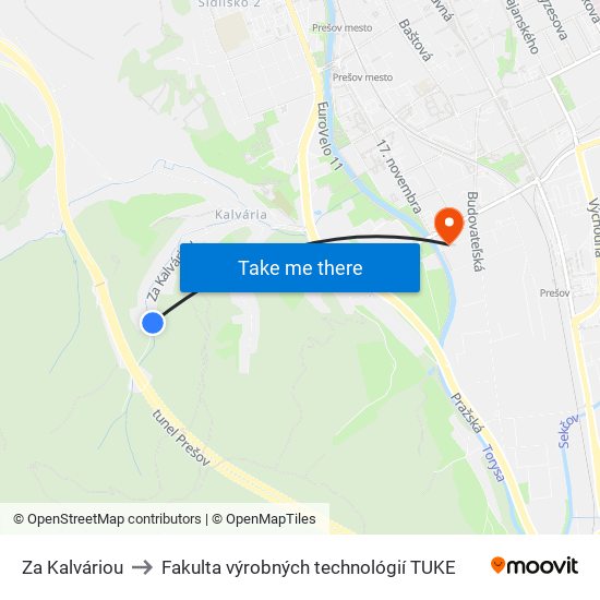 Za Kalváriou to Fakulta výrobných technológií TUKE map