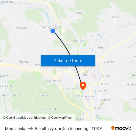 Medulienka to Fakulta výrobných technológií TUKE map