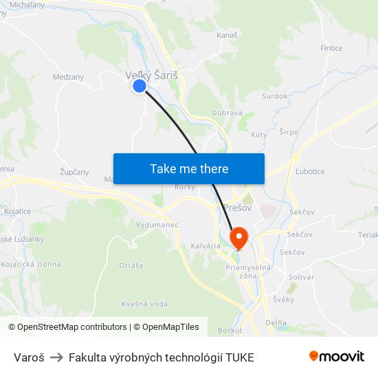 Varoš to Fakulta výrobných technológií TUKE map