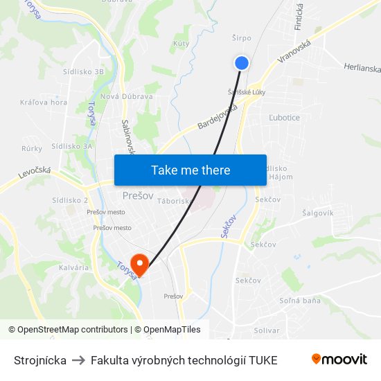 Strojnícka to Fakulta výrobných technológií TUKE map