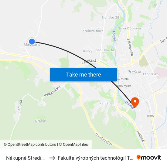 Nákupné Stredisko to Fakulta výrobných technológií TUKE map