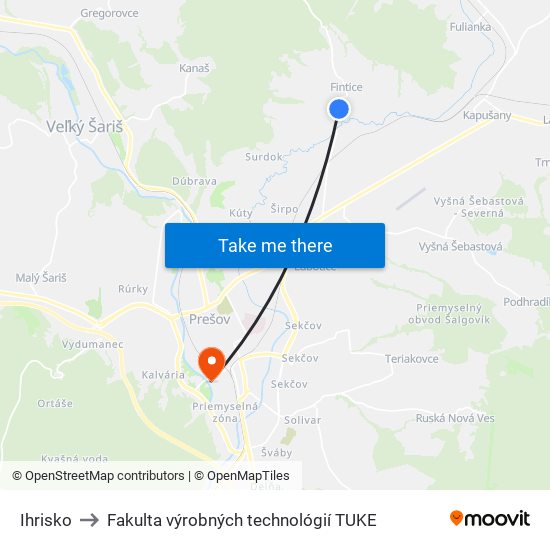 Ihrisko to Fakulta výrobných technológií TUKE map