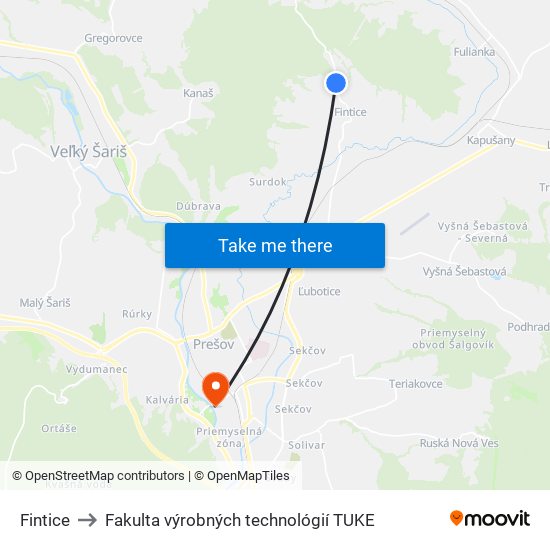 Fintice to Fakulta výrobných technológií TUKE map