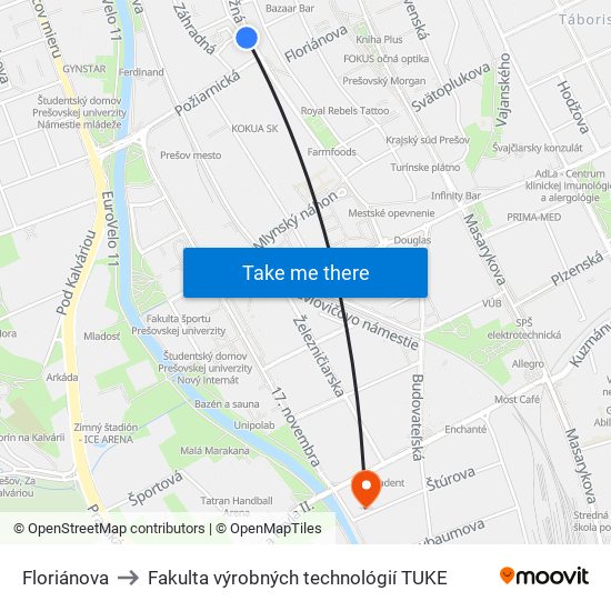 Floriánova to Fakulta výrobných technológií TUKE map