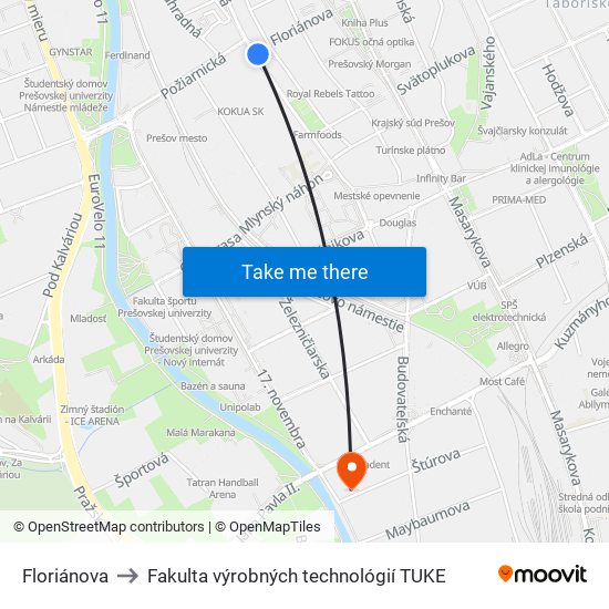 Floriánova to Fakulta výrobných technológií TUKE map