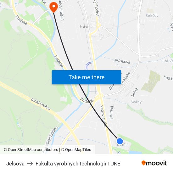 Jelšová to Fakulta výrobných technológií TUKE map