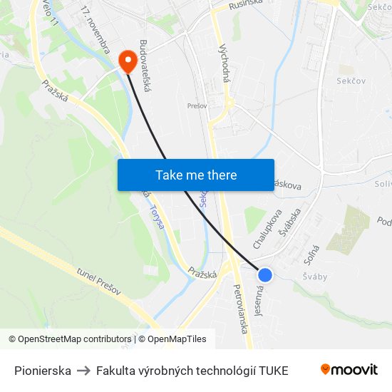 Pionierska to Fakulta výrobných technológií TUKE map