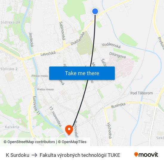 K Surdoku to Fakulta výrobných technológií TUKE map