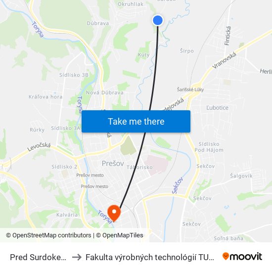 Pred Surdokem to Fakulta výrobných technológií TUKE map