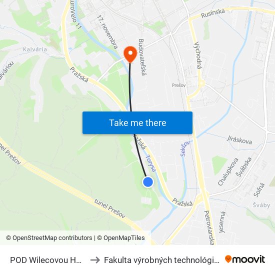 POD Wilecovou Hôrkou to Fakulta výrobných technológií TUKE map