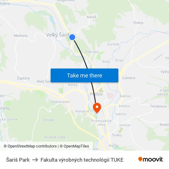 Šariš Park to Fakulta výrobných technológií TUKE map