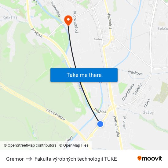 Gremor to Fakulta výrobných technológií TUKE map