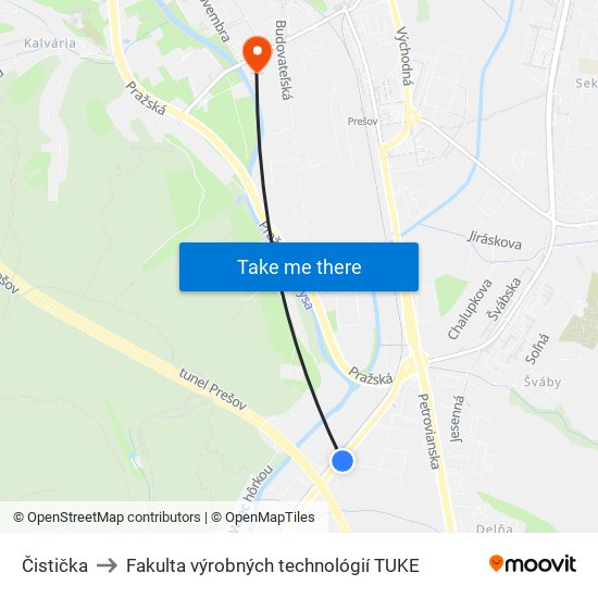 Čistička to Fakulta výrobných technológií TUKE map