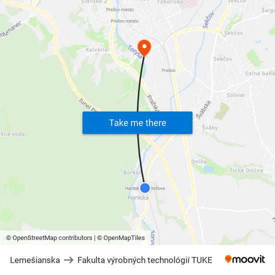 Lemešianska to Fakulta výrobných technológií TUKE map