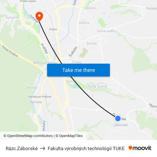 Rázc.Záborské to Fakulta výrobných technológií TUKE map