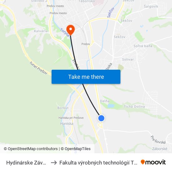 Hydinárske Závody to Fakulta výrobných technológií TUKE map